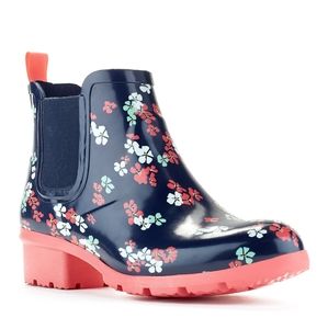 Cougar Ankle Rain Boots size 9 Navy Blue Floral